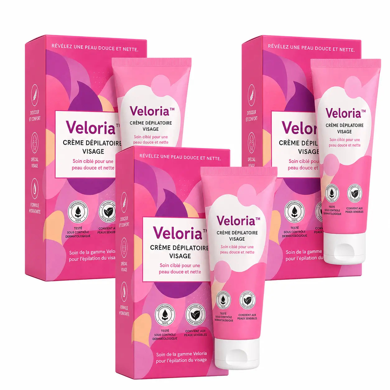 Veloria™ Crème Dépilatoire Visage | Éliminez jusqu'à 96 % des poils du visage en 5 minutes !