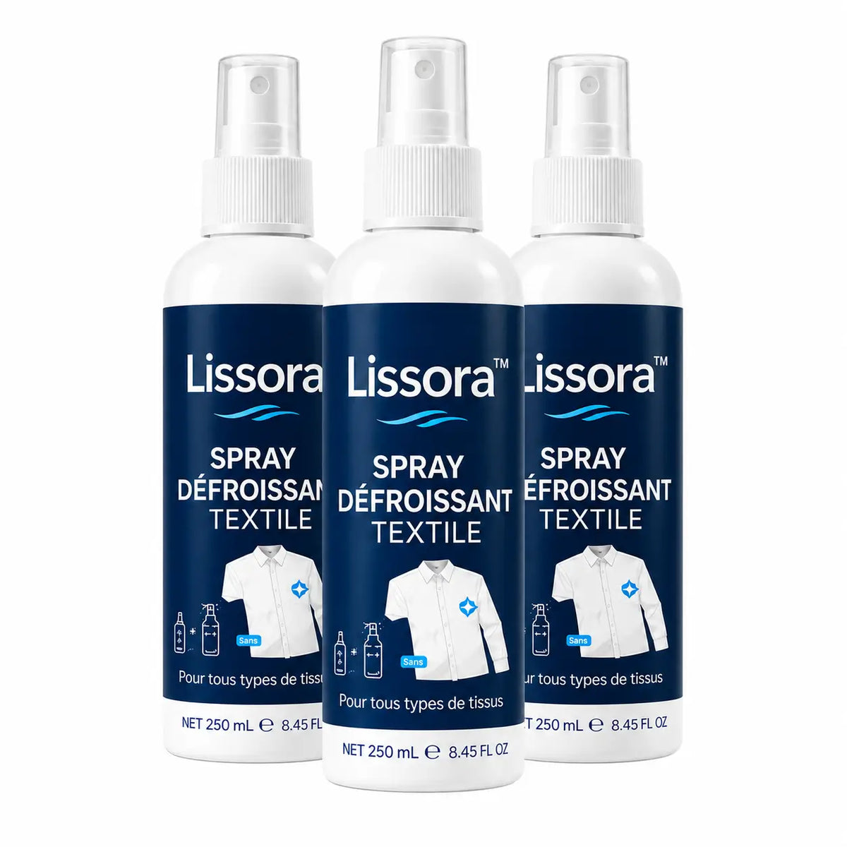 Lissora™ Spray Défroissant Textile | Effacez les plis et redonnez une allure impeccable à vos vêtements !