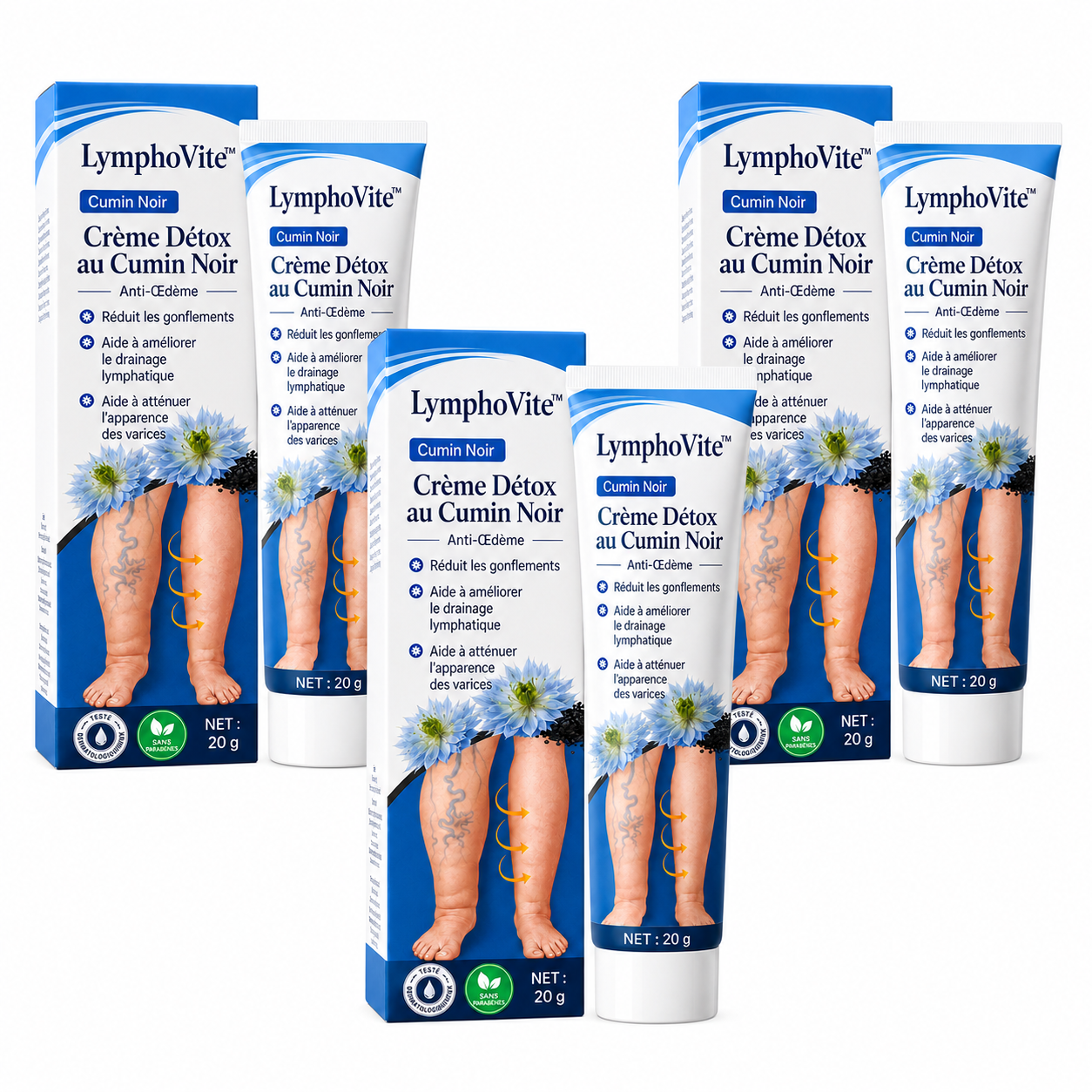 LymphoVite™ Crème Détox au Cumin Noir | Dites adieu aux jambes gonflées et aux œdèmes en 15 minutes !