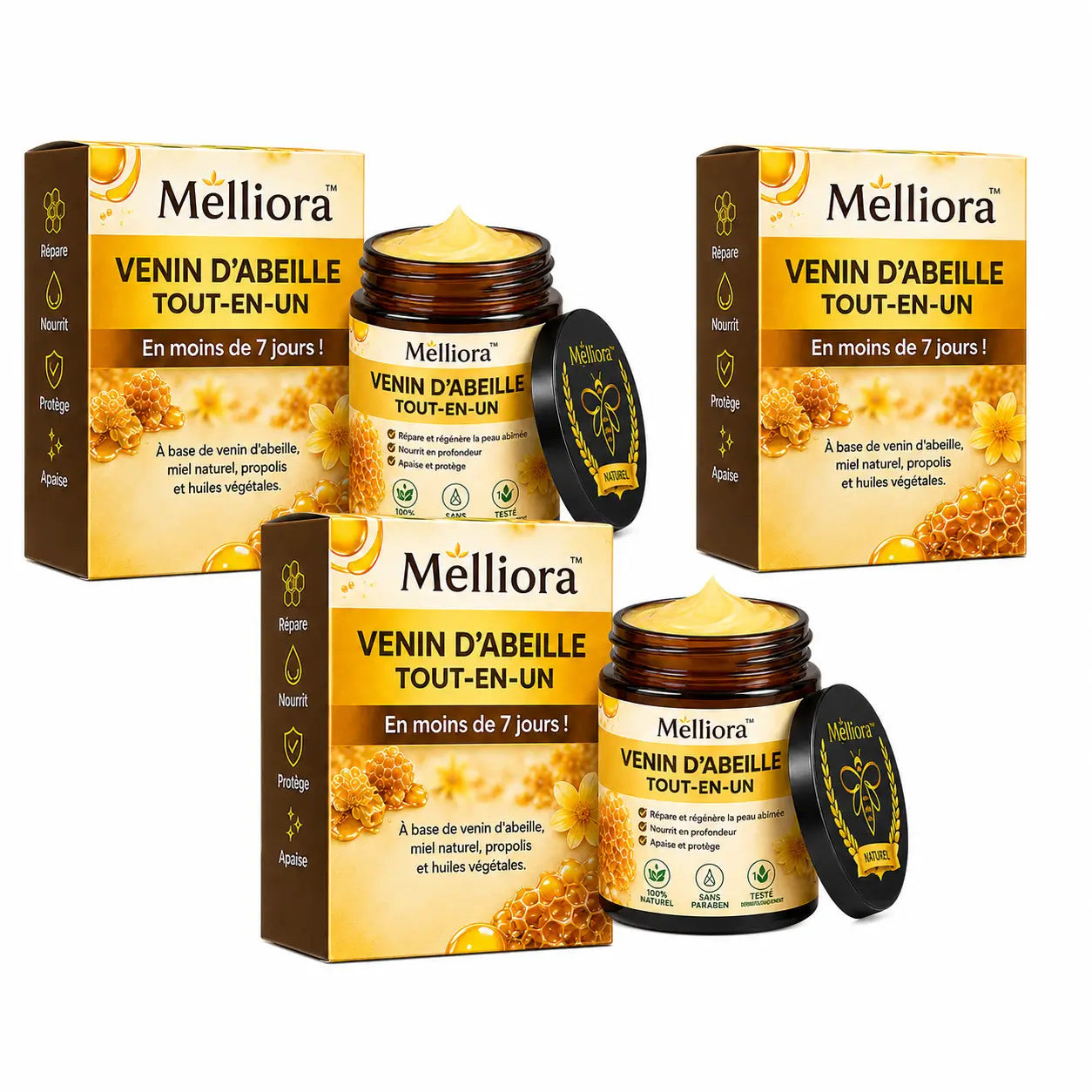 Melliora™ Venin d’Abeille Tout-en-Un | Répare ta peau en moins de 7 jours!