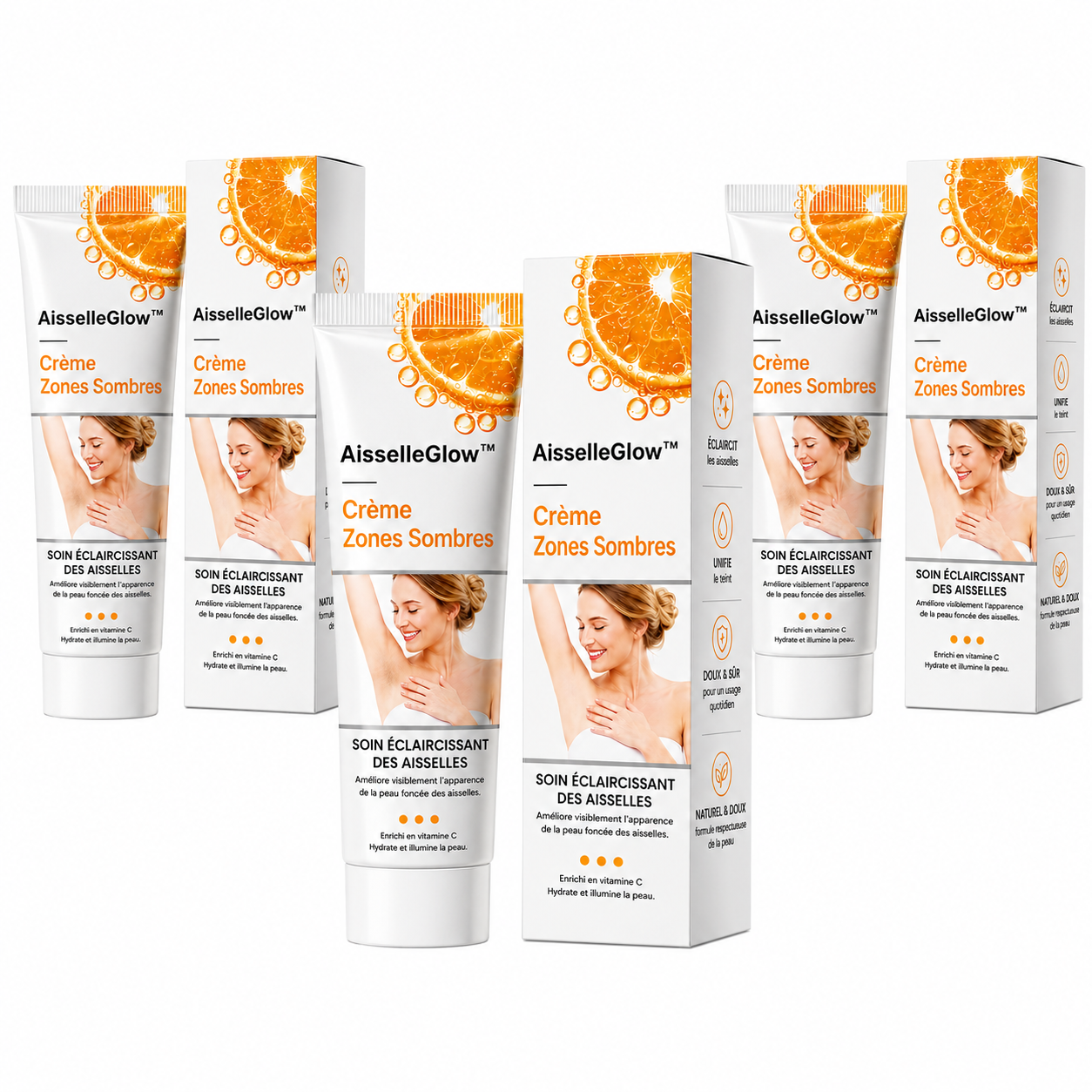 AisselleGlow™ Crème Zones Sombres | Éclaircissez visiblement aisselles, genoux, coudes et entre-cuisses sans effet collant !