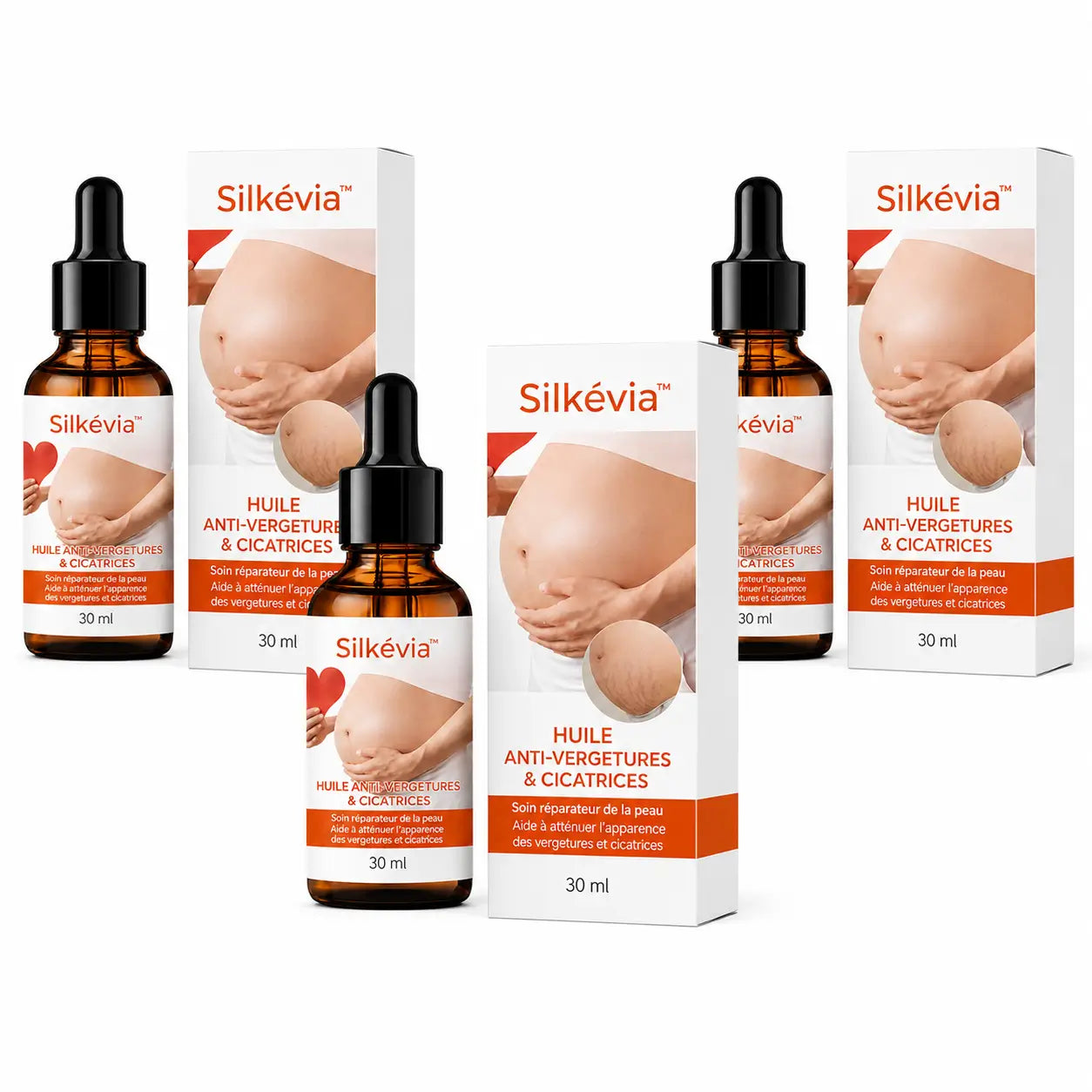 Silkévia™ Huile Anti-Vergetures & Cicatrices | Effacez vos marques et retrouvez une peau plus lisse dès les premières applications !