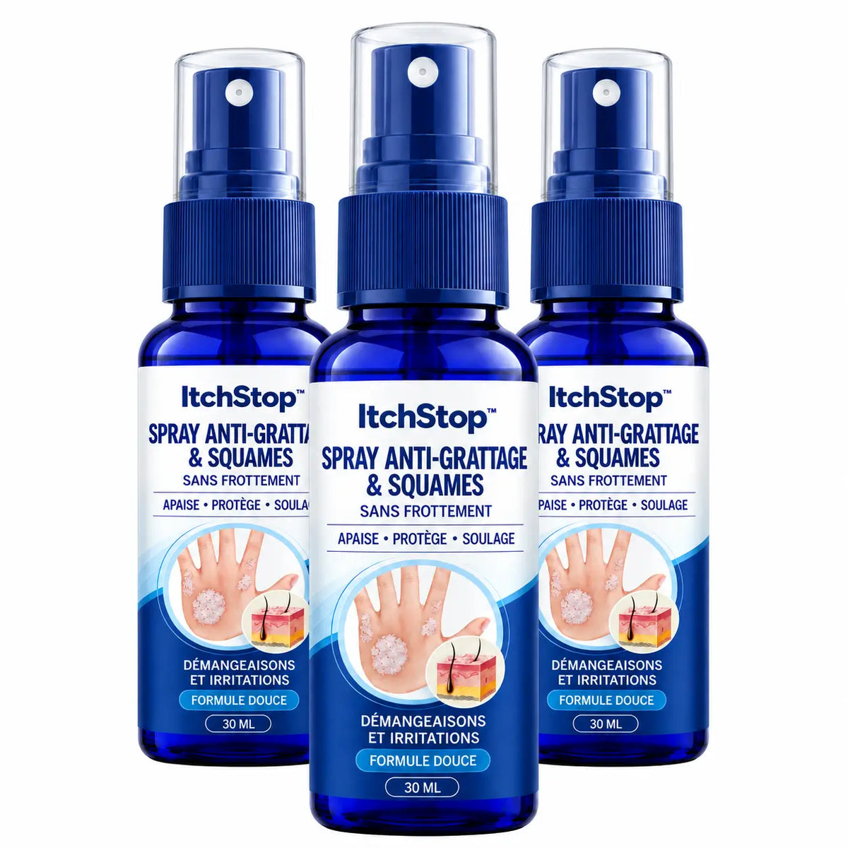ItchStop™ Spray Anti-Grattage & Squames | Apaisez les démangeaisons et adoucissez les plaques sans frotter !