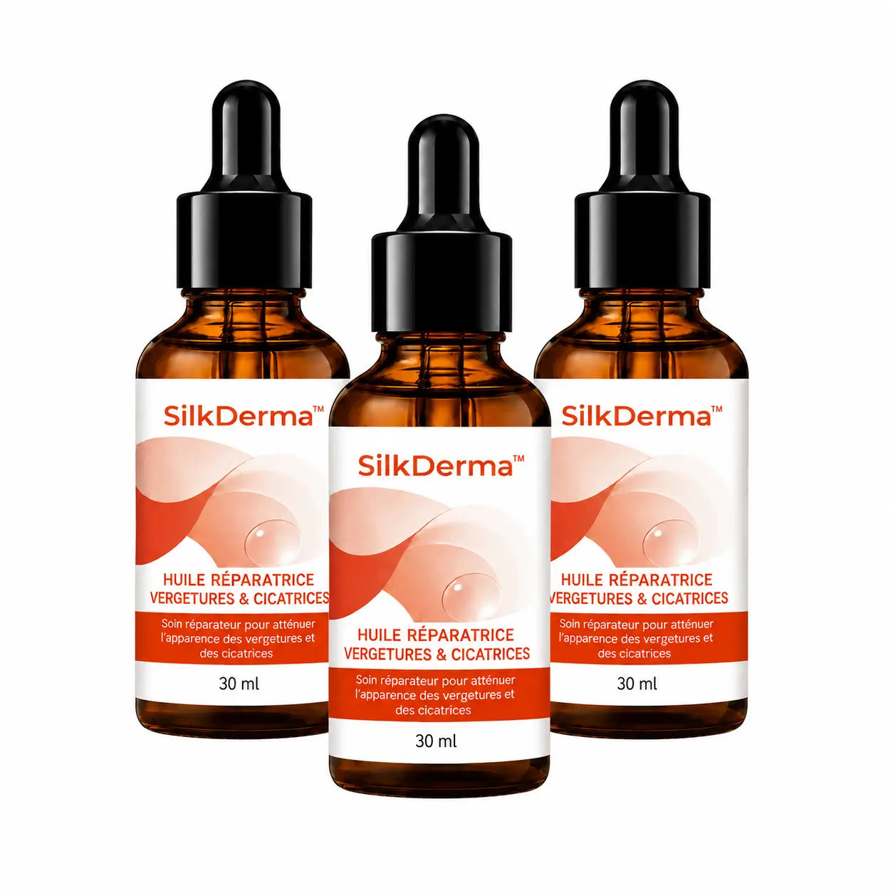 SilkDerma™ Huile Réparatrice Vergetures & Cicatrices | Lissez les marques visibles et retrouvez une peau douce, souple et uniforme !