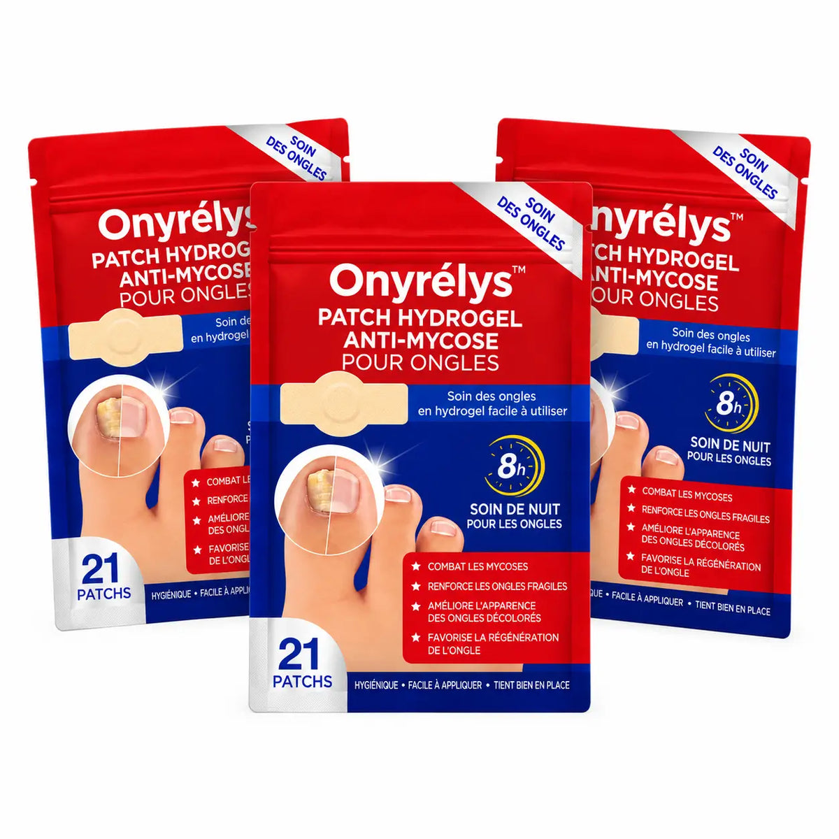 Onyrélys™ Patch Hydrogel Anti-Mycose pour Ongles | Effacez l’aspect jaune, épais et abîmé pendant votre sommeil !