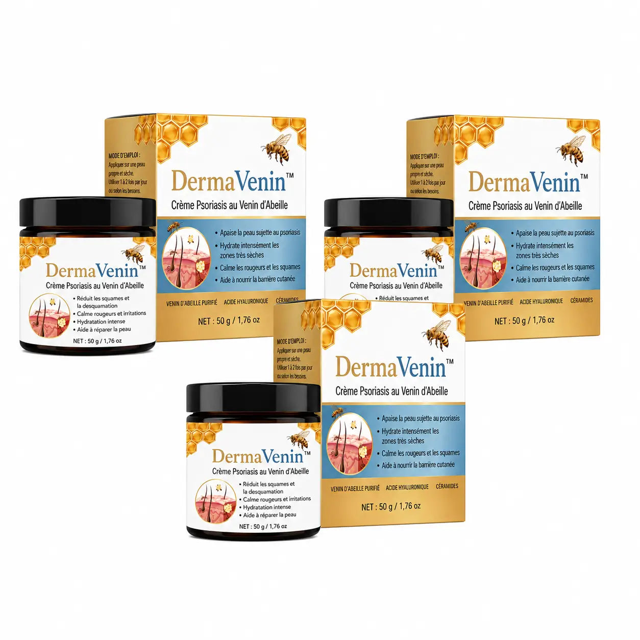 DermaVenin™ Crème Psoriasis au Venin d’Abeille | Stoppez les démangeaisons en 60 secondes et retrouvez une peau plus nette, sans cortisone ni stéroïdes !