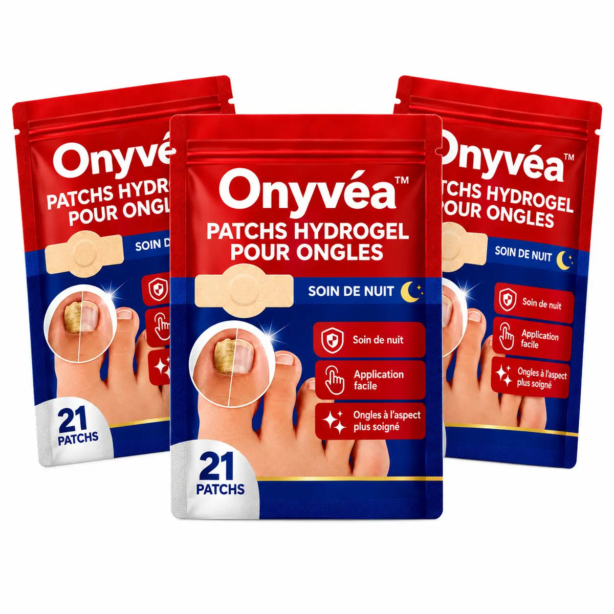 Onyvéa™ Patch Hydrogel Anti-Mycose pour Ongles | Effacez l’aspect jaune, épais et abîmé pendant votre sommeil !
