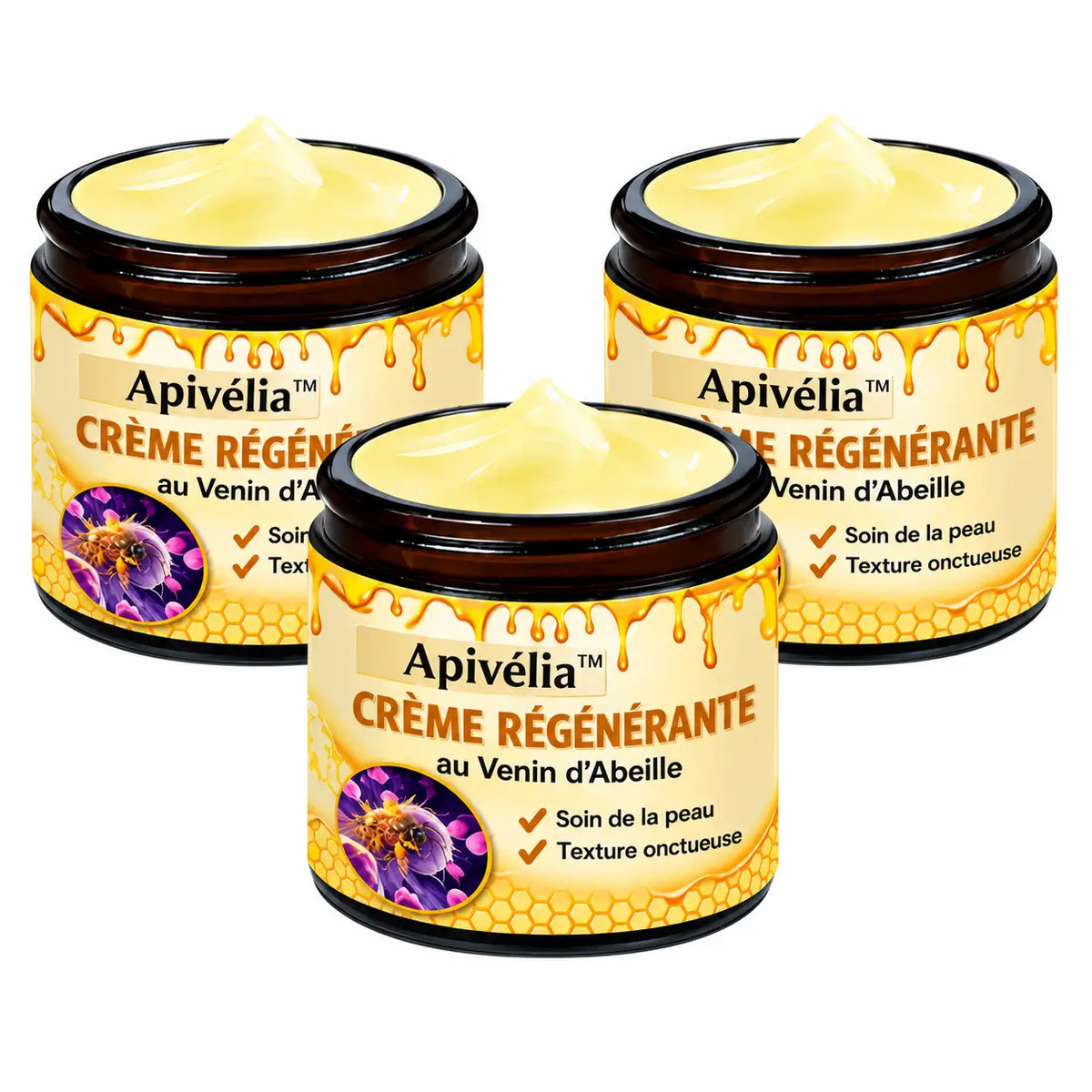 Apivélia™ Crème Régénérante au Venin d’Abeille | Effacez rides et relâchement en 3 minutes !