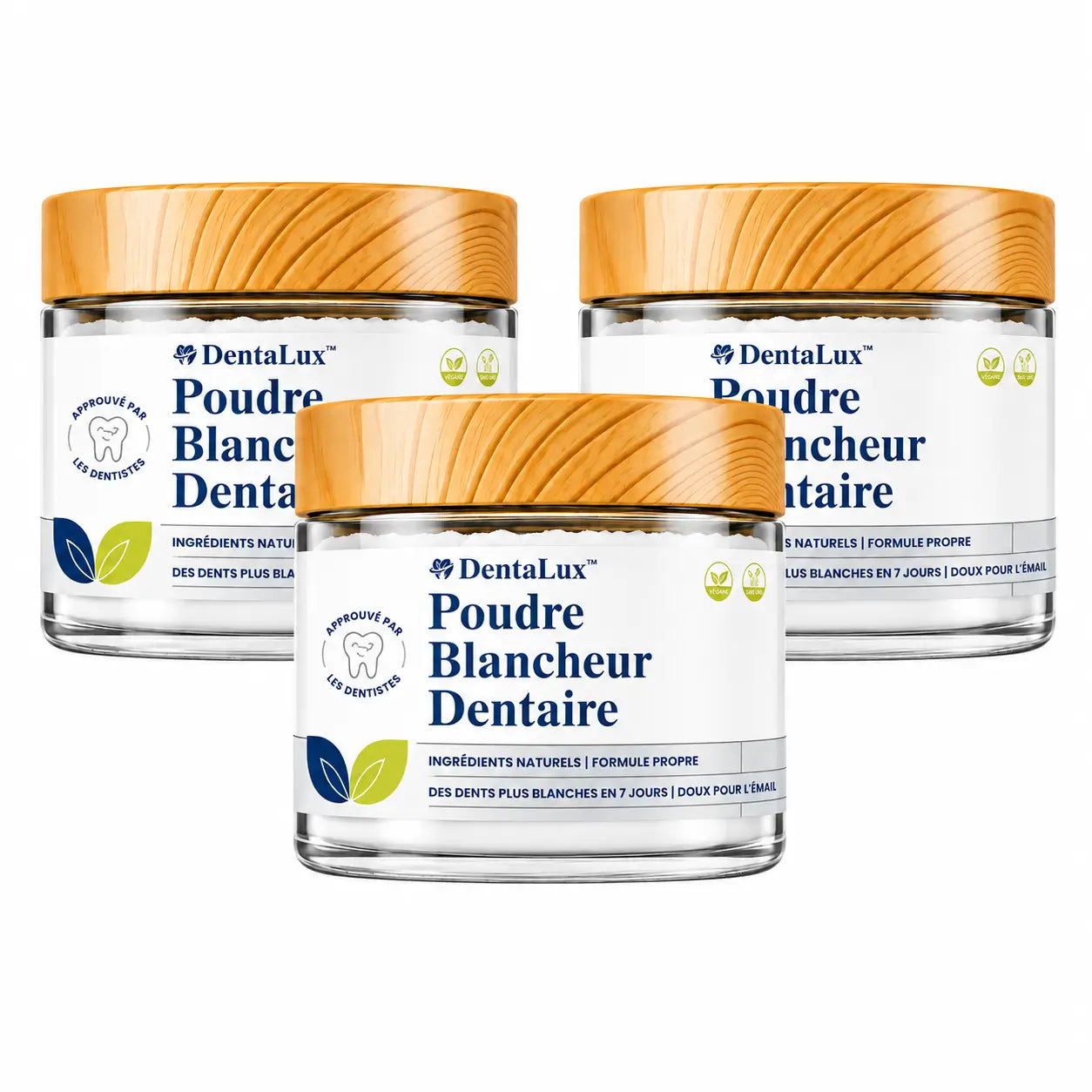 DentaLux™ Poudre Blancheur Dentaire | Jusqu’à 8 teintes plus blanches en 7 jours, sans peroxyde ni sensibilité !