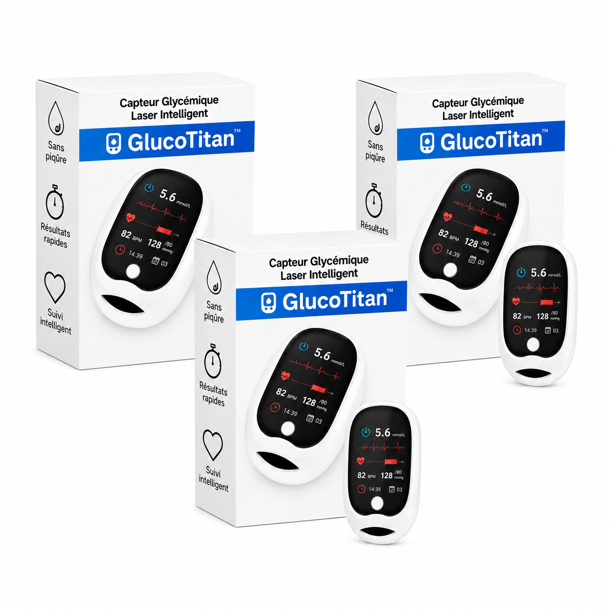GlucoTitan™ Capteur Glycémique Laser Intelligent | Contrôlez votre taux en 5 secondes, sans piqûres ni douleur !