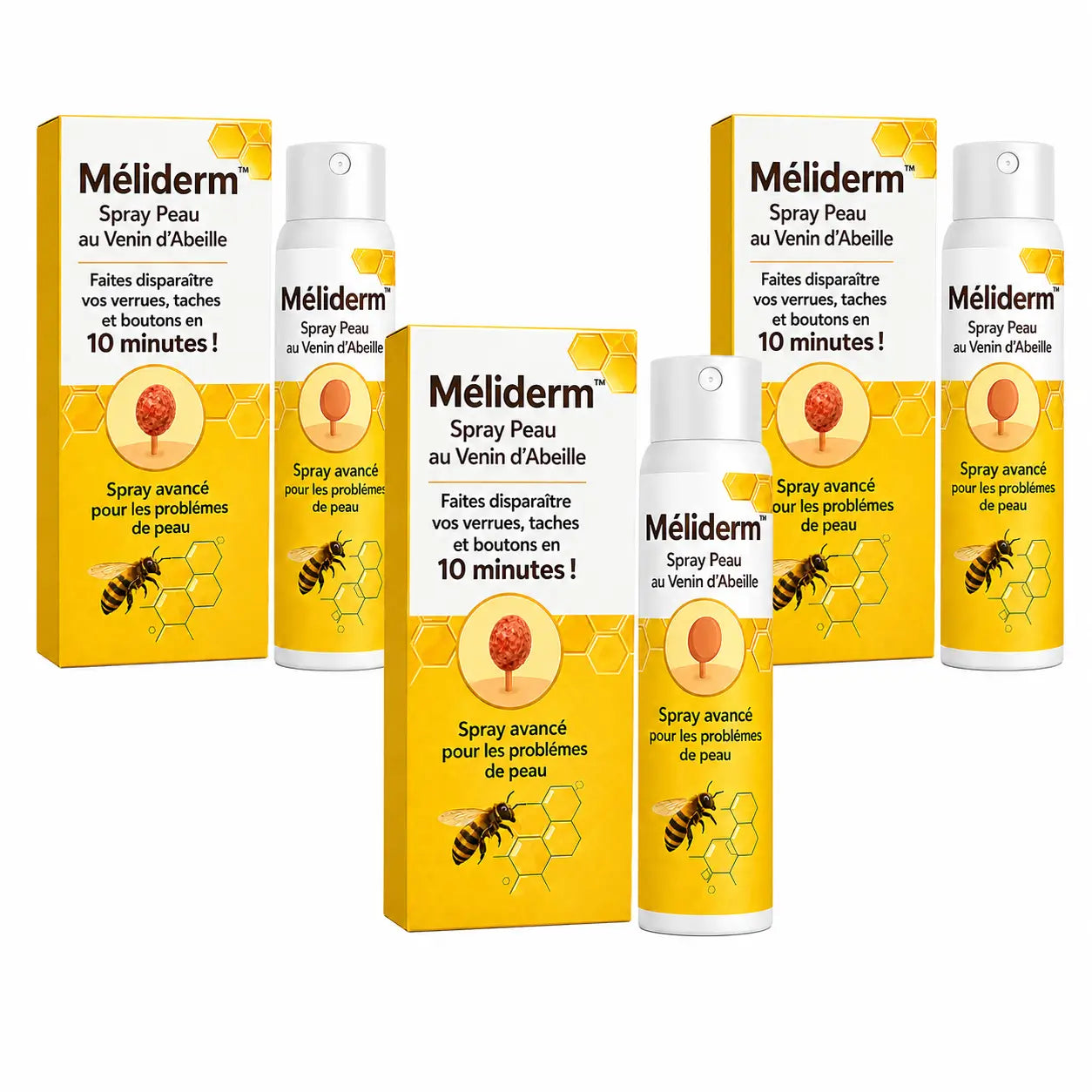 Méliderm™ Spray Peau au Venin d’Abeille | Faites disparaître vos verrues, taches et boutons en 10 minutes !