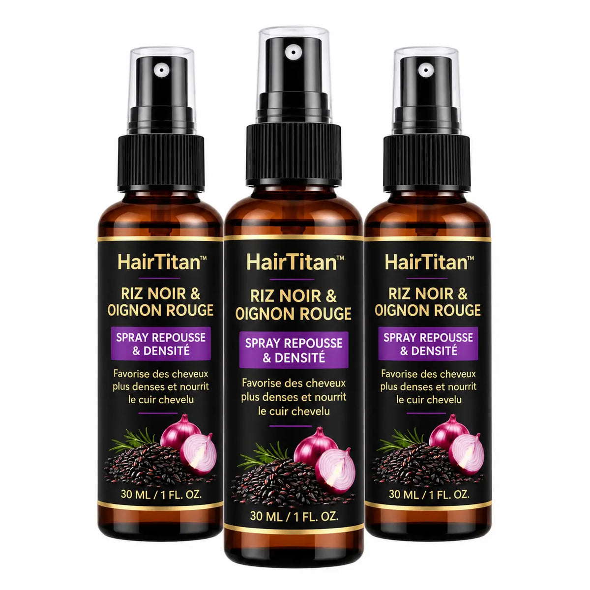 HairTitan™ Spray Repousse & Densité au Riz Noir | Retrouvez des cheveux plus épais, plus forts et visiblement plus jeunes !