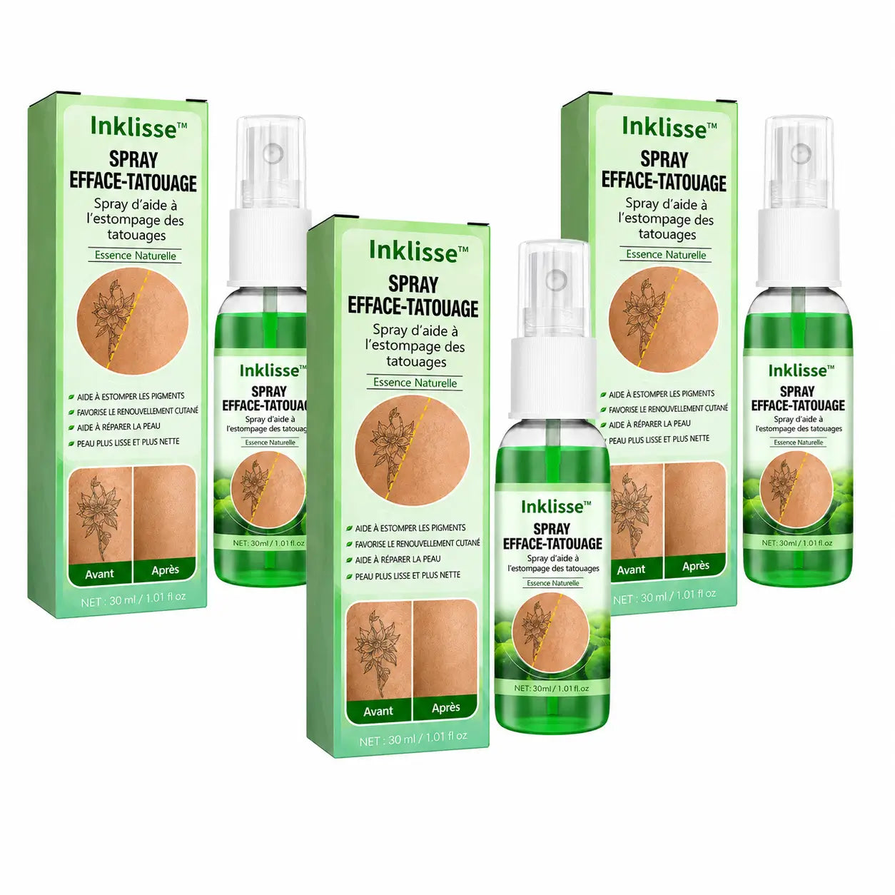 Inklisse™ Spray Efface-Tatouage | Estompez votre tatouage sans laser et retrouvez une peau plus nette jour après jour !