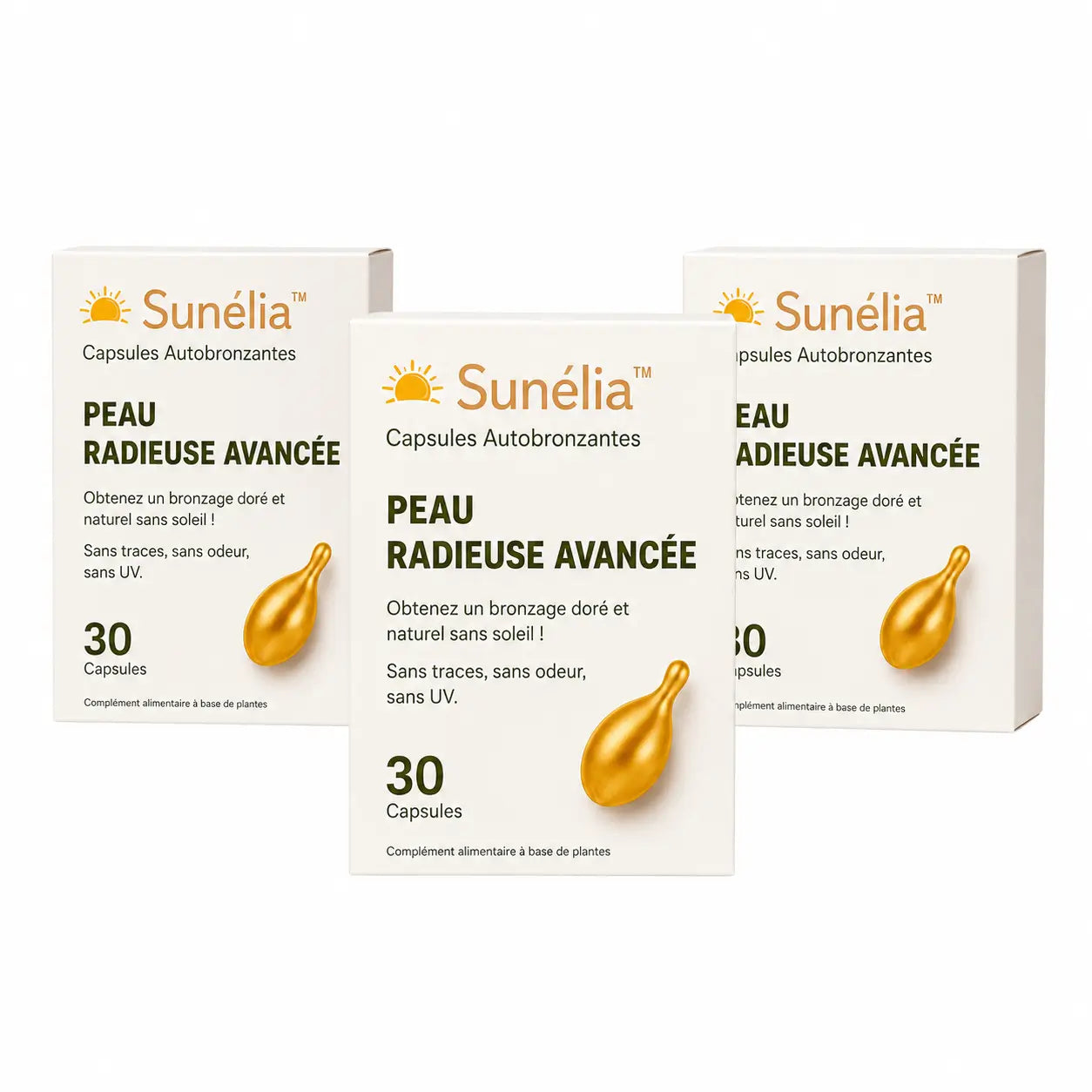 Sunélia™ Capsules Autobronzantes | Obtenez un bronzage éclatant et uniforme en seulement 5 jours sans aucun dommage causé par les UV !