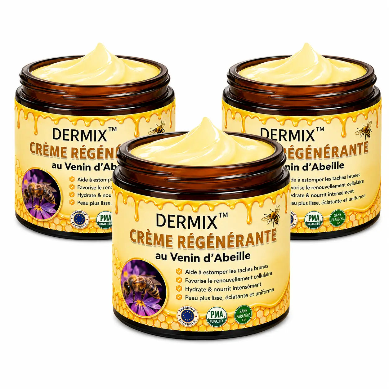 Dermix™ Crème Régénérante au Venin d’Abeille | Effacez rides et relâchement en 3 minutes !