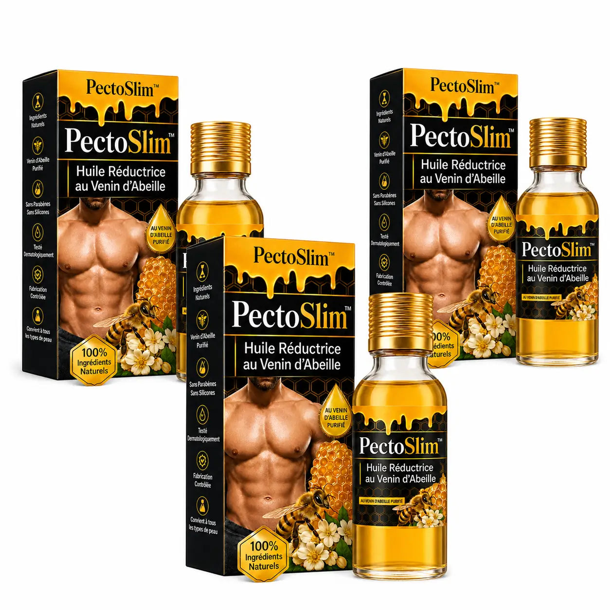 PectoSlim™ Huile Réductrice au Venin d’Abeille | Réduit la graisse des pectoraux en 2 minutes !