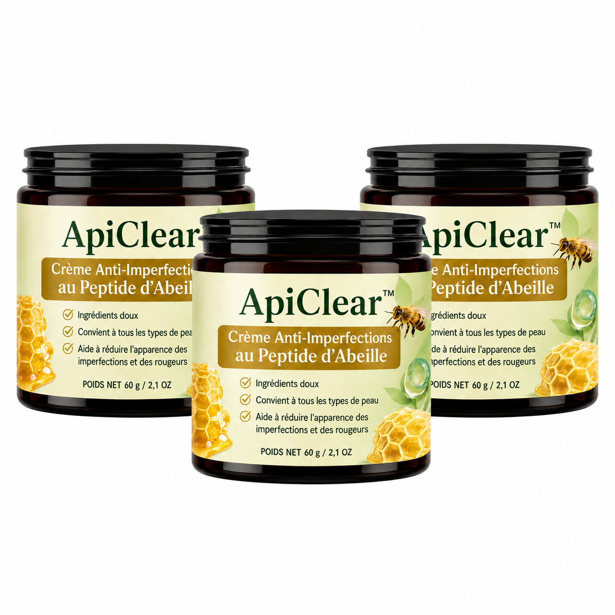 ApiClear™ Crème Anti-Imperfections au Peptide d’Abeille | Éliminez boutons, rougeurs et démangeaisons pour retrouver une peau nette !