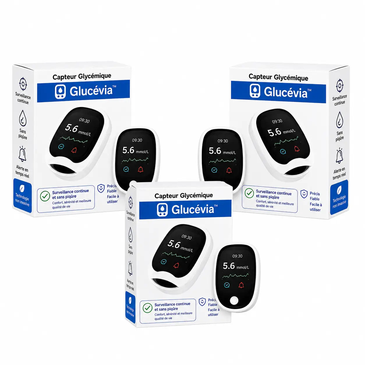Glucévia™ Capteur Glycémique | Contrôlez votre glycémie en 5 secondes, sans piqûres, sans douleur !