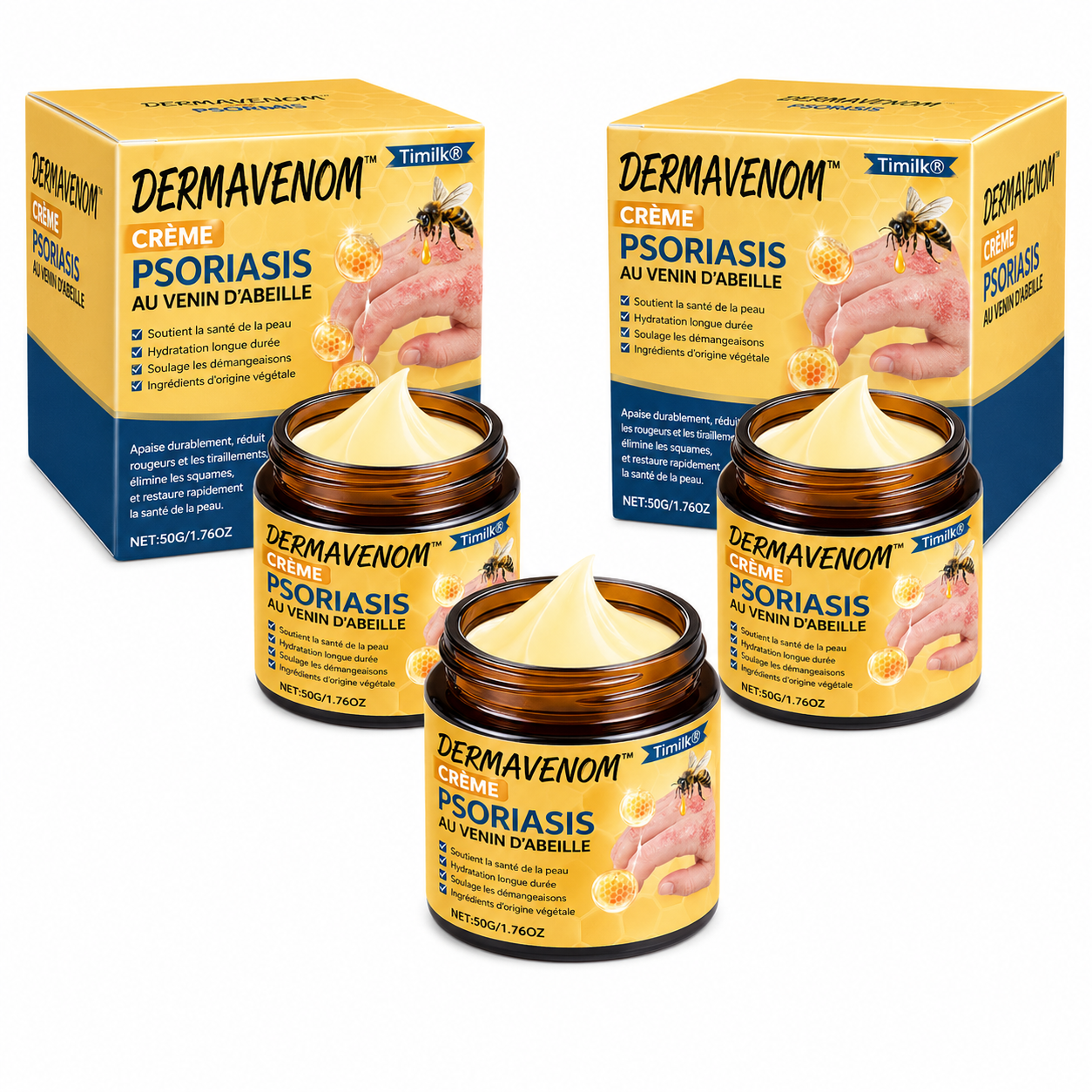 DermaVenom™ Crème Psoriasis au Venin d’Abeille | Éliminez plaques, démangeaisons et rougeurs en quelques minutes !