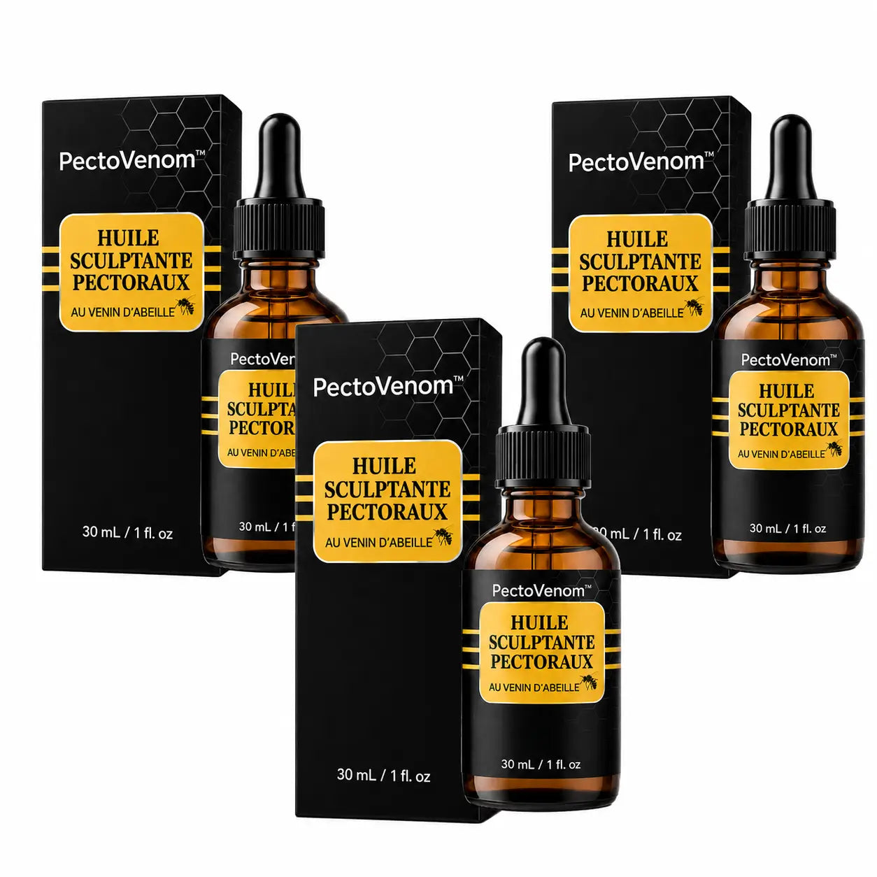 PectoVenom™ Huile Sculptante Pectoraux au Venin d’Abeille | Détruisez l’effet “seins d’homme” et retrouvez un torse sec, ferme et viril !