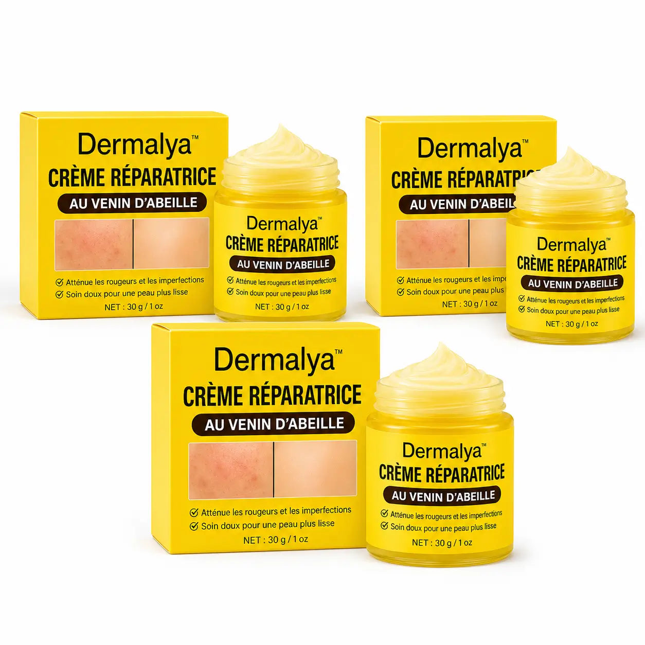 Dermalya™ Crème Réparatrice au Venin d’Abeille | Efface rougeurs & imperfections en 3 jours!