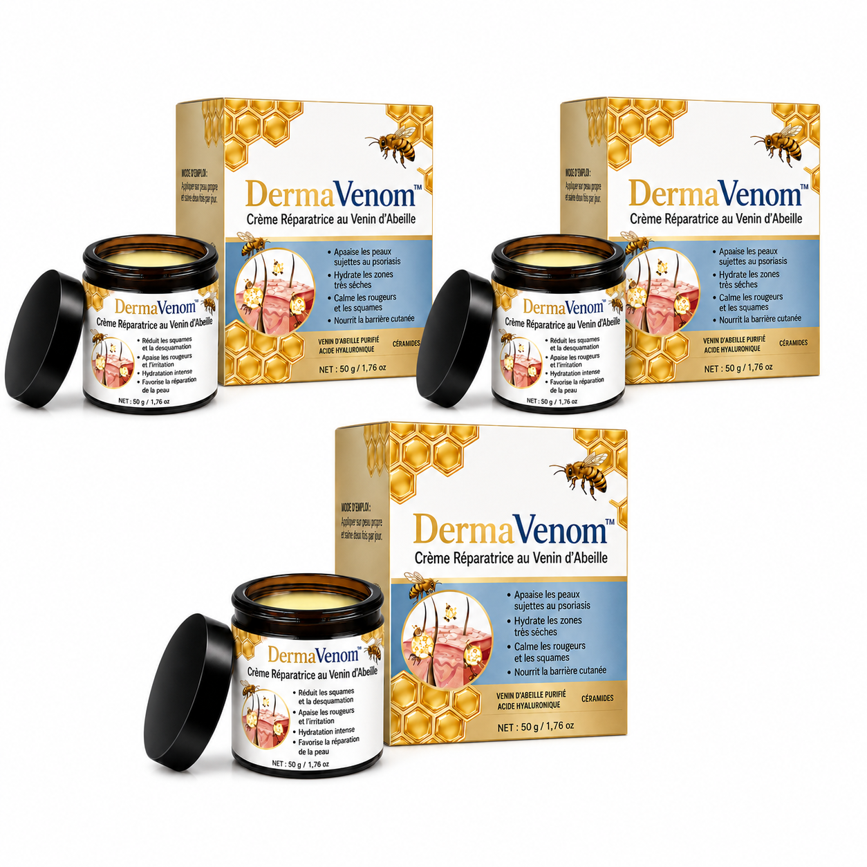 DermaVenom™ Crème Réparatrice au Venin d’Abeille | Stoppez démangeaisons, plaques et squames en 60 secondes !