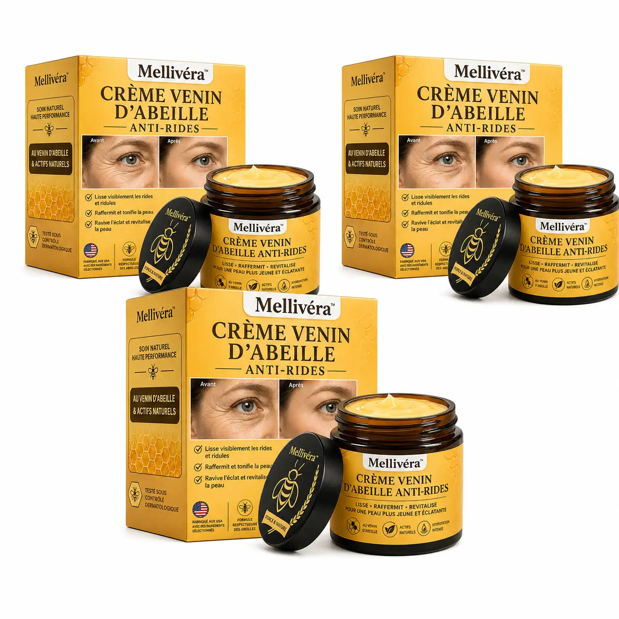 Mellivéra™ Crème Venin d’Abeille Anti-Rides | Lifte votre peau et efface les taches en 7 jours chrono!