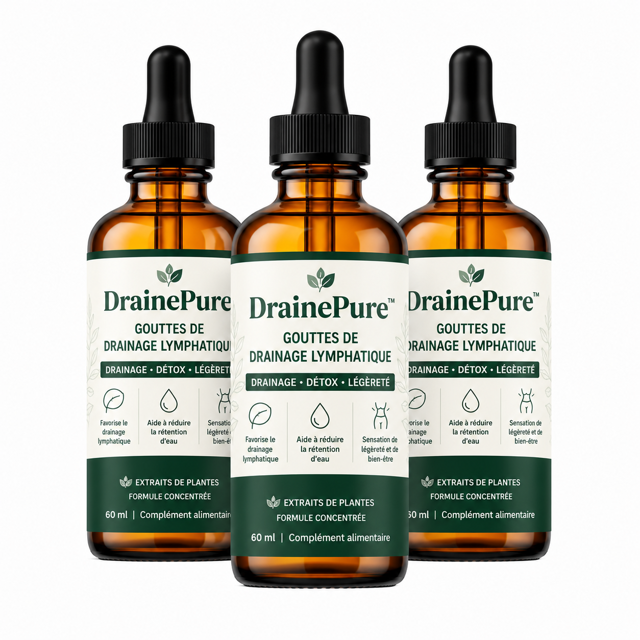 DrainePure™ Gouttes de Drainage Lymphatique | 93 % des utilisatrices se réveillent plus légères, rayonnantes et moins gonflées en seulement 7 jours