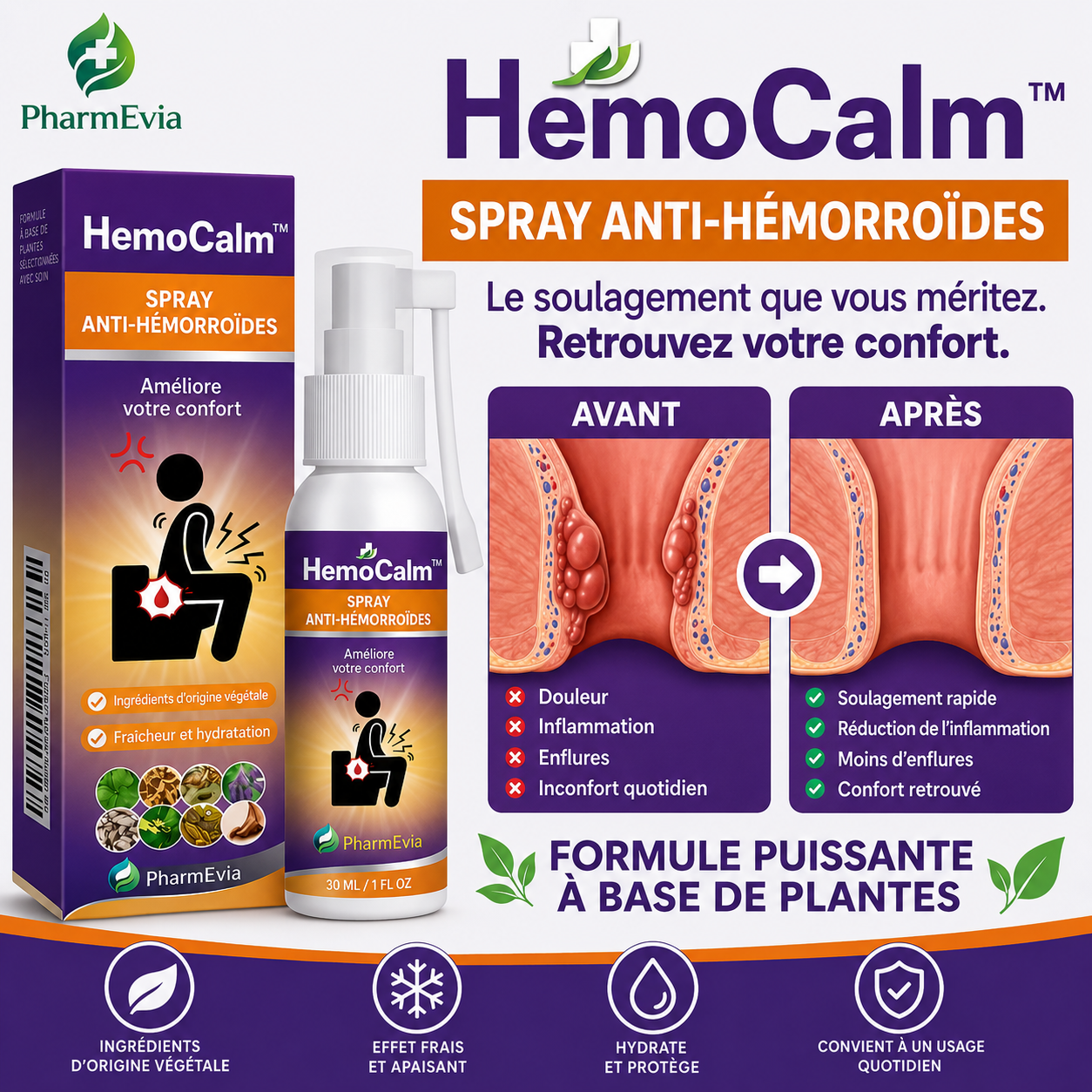 HemoCalm™ Spray Hémorroïdes | Apaisez brûlures, démangeaisons et gonflements dès les premières pulvérisations !