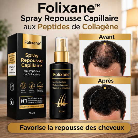 Folixane™ Spray Repousse Capillaire aux Peptides de Collagène | Relancez la pousse des cheveux et épaississez votre chevelure en 3 minutes!