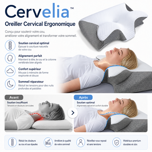 Cervelia™ Oreiller Cervical Ergonomique | Élimine les douleurs cervicales dès la première nuit!
