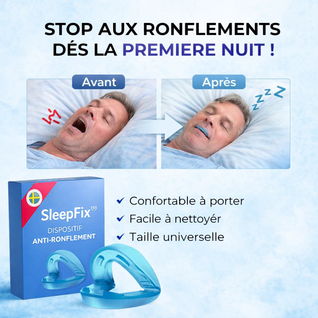 SleepFix™ Dispositif Anti-Ronflement | Éliminez 96 % des ronflements dès la première nuit !