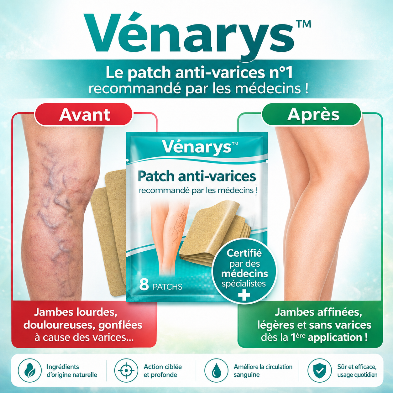 Vénarys™ Patch Anti-Varices | Faites disparaître varices et douleurs de jambes en 3 minutes !