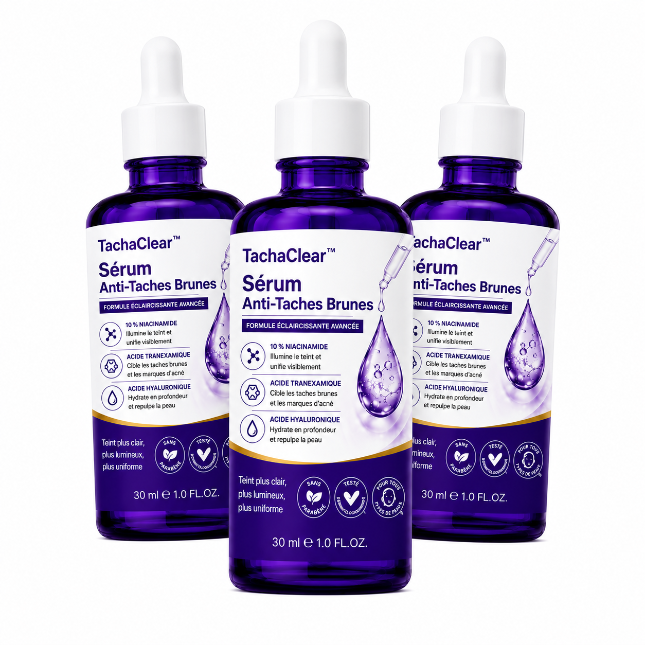 TachaClear™ Sérum Anti-Taches Brunes | Effacez les taches foncées et retrouvez un teint plus clair en quelques semaines !