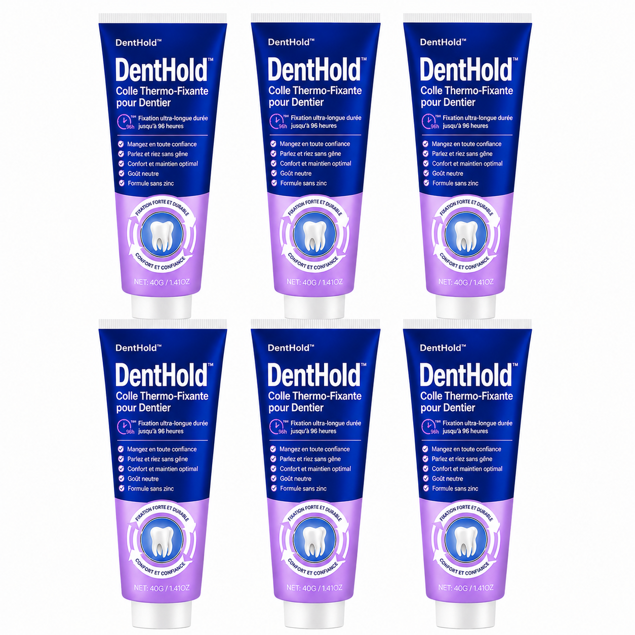 DentHold™ Colle Thermo-Fixante pour Dentier | Mangez, parlez et riez sans que votre dentier ne bouge pendant 96h !