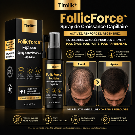 FollicForce™ Spray Repousse Capillaire aux Peptides de Collagène | Relancez la pousse des cheveux et épaississez votre chevelure en 3 minutes !