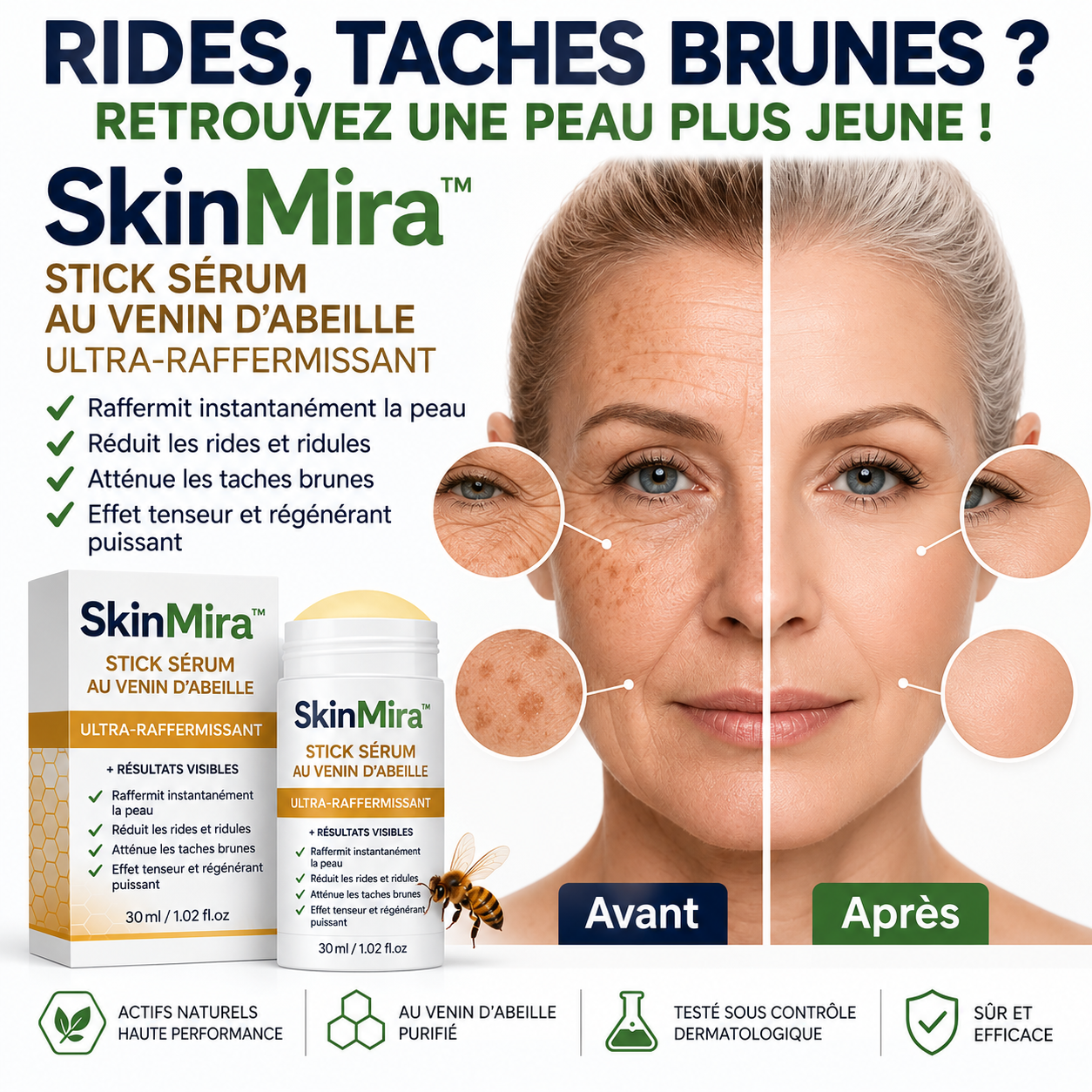SkinMira™ Stick Sérum au Venin d’Abeille Ultra-Raffermissant | Efface les rides en 5 minutes chrono !