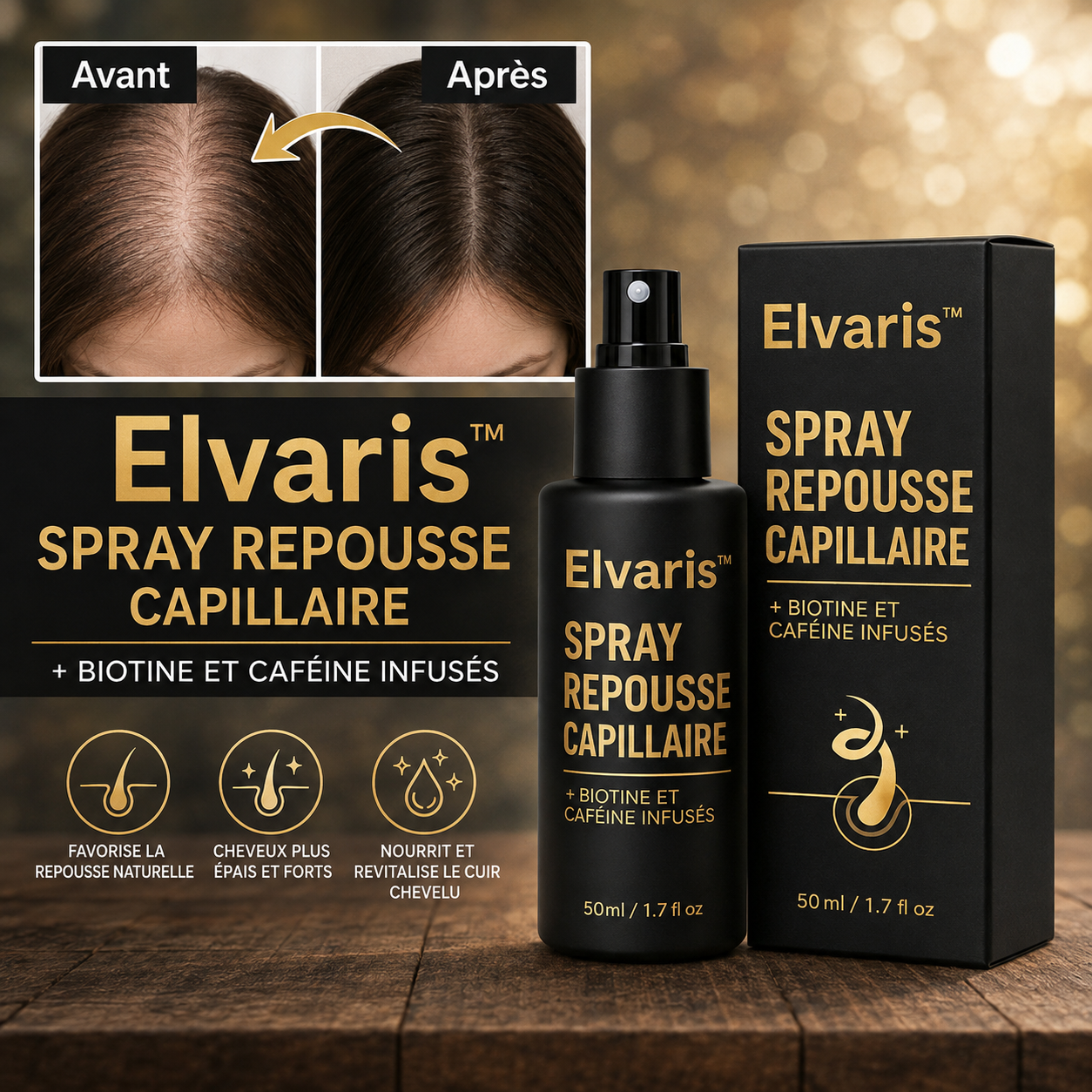 Elvaris™ Spray Repousse Capillaire | Retrouvez des cheveux plus denses en seulement 14 jours !