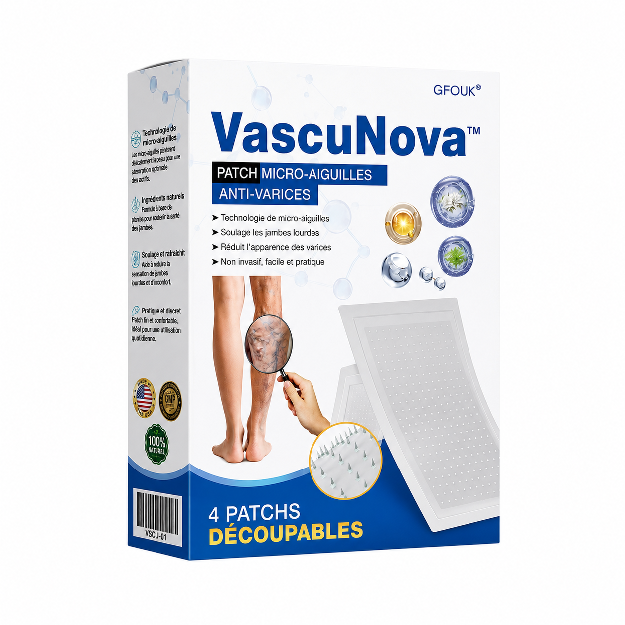 VascuNova™ Patch Micro-Aiguilles Anti-Varices | Soulagez jambes lourdes, gonflements et veines visibles dès 7 jours !