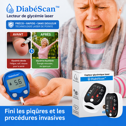 DiabéScan™ Capteur Glycémie Sans Piqûre | Contrôlez votre glycémie en 5 secondes, sans piqûres, sans douleur !