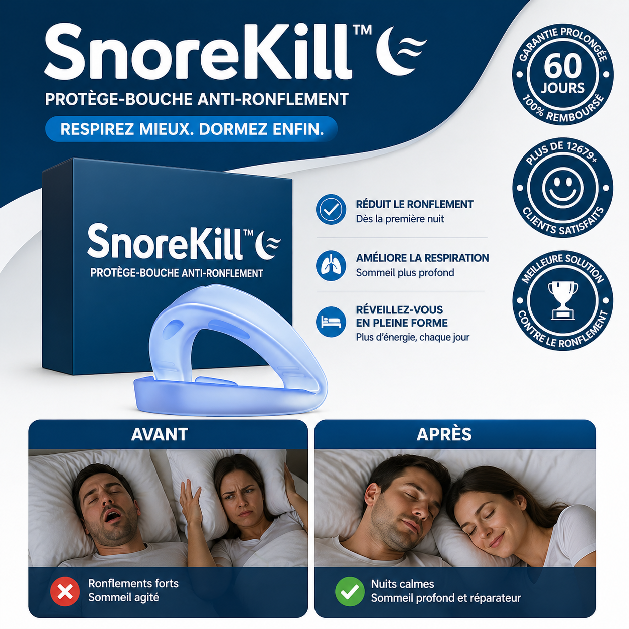 SnoreKill™ Protège-Dents Anti-Ronflement | Stoppe le ronflement dès la 1ʳᵉ nuit – validé par des ORL!