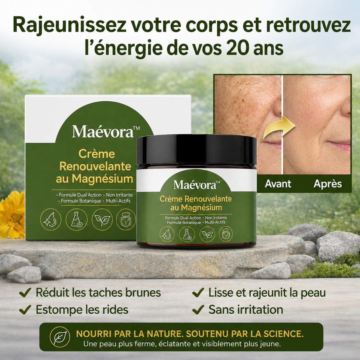Maévora™ Crème Renouvellement au Magnésium | Répare la peau, efface imperfections et apaise les plaques en 7 minutes !