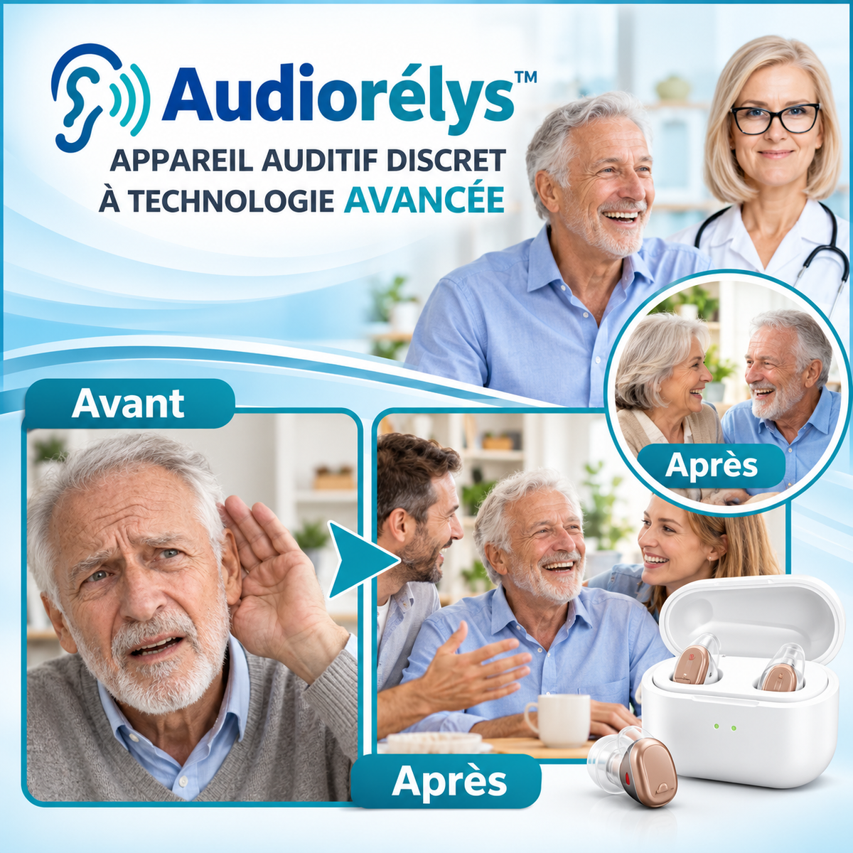 Audiorélys™ Appareil Auditif Invisible à Technologie TriCore | Entendez parfaitement en 3 secondes, sans aucun sifflement !