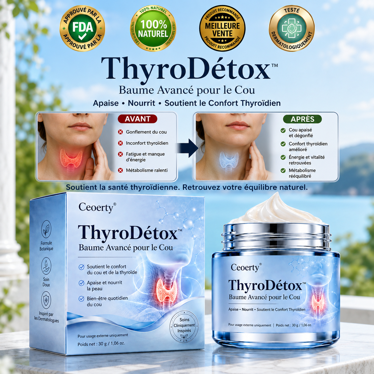 ThyroDétox™ Baume Cou Gonflé & Thyroïde | Décongestionnez le bas du cou et retrouvez une gorge plus légère en 30 secondes !