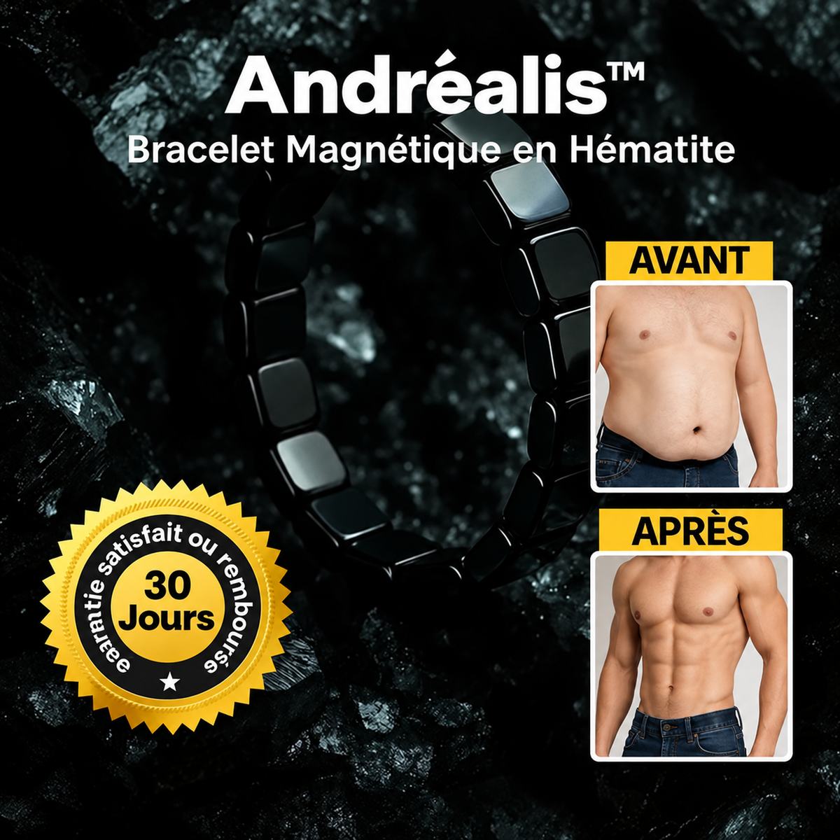 Andréalis™ Bracelet Magnétique en Hématite | Boost ton taux de testostérone de +92 % en 7 jours seulement!