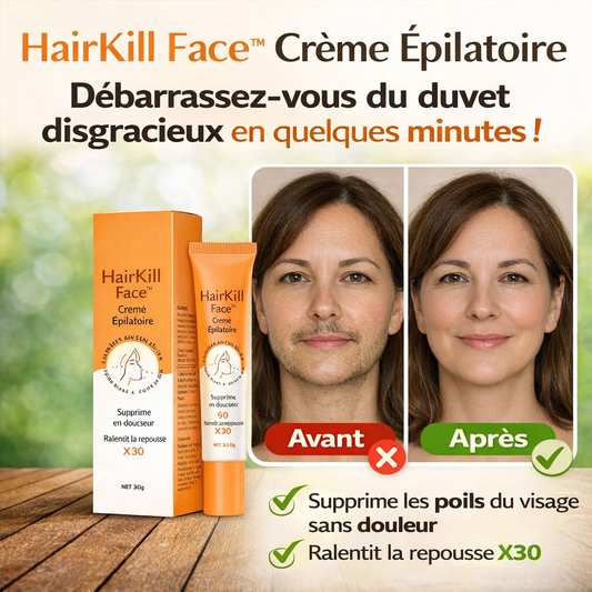 HairKill Face™ Crème Épilatoire | Détruisez les poils du visage en seulement 60 secondes !