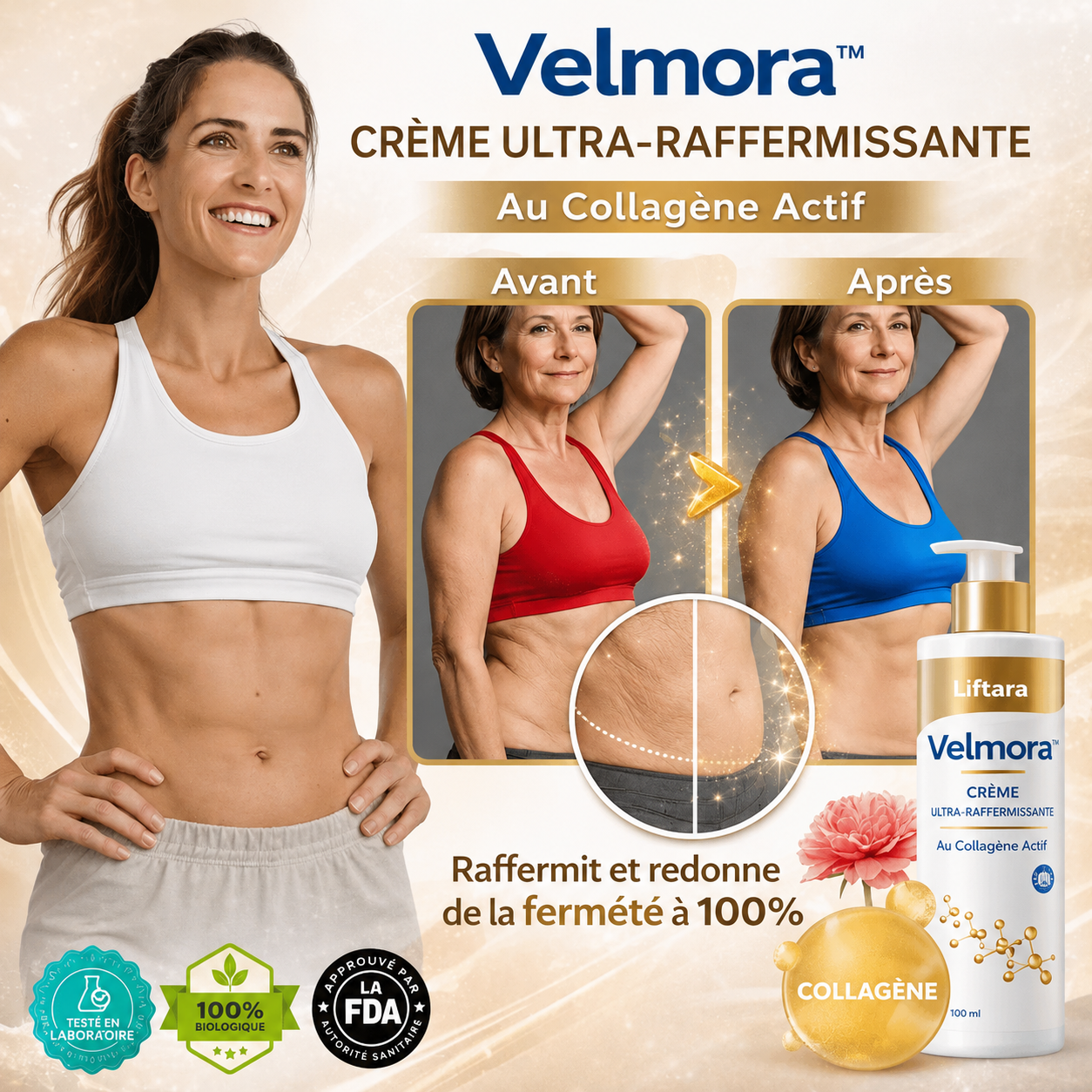 Velmora™ Crème Ultra-Raffermissante au Collagène Actif | Raffermissez et liftez votre peau en 24 heures !