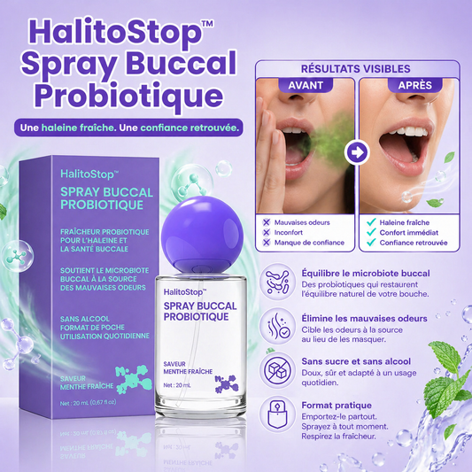 HalitoStop™ Spray Buccal Probiotique | Éradiquez la mauvaise haleine et purifiez votre bouche en 10 secondes chrono !