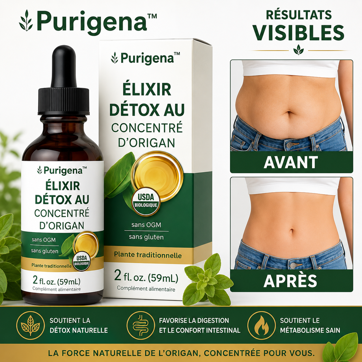 Purigena™ Élixir Détox au Concentré d’Origan | Perdez 3 kg de toxines en 48h et retrouvez un ventre plat!