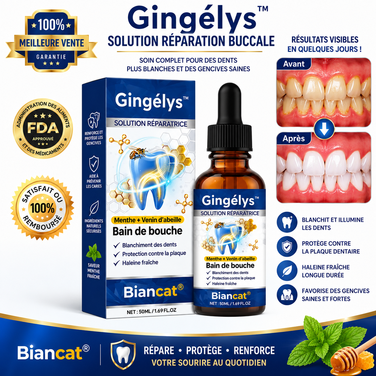 Gingélys™ Solution Réparation Buccale | Stoppez le déchaussement et renforcez vos gencives en quelques jours !